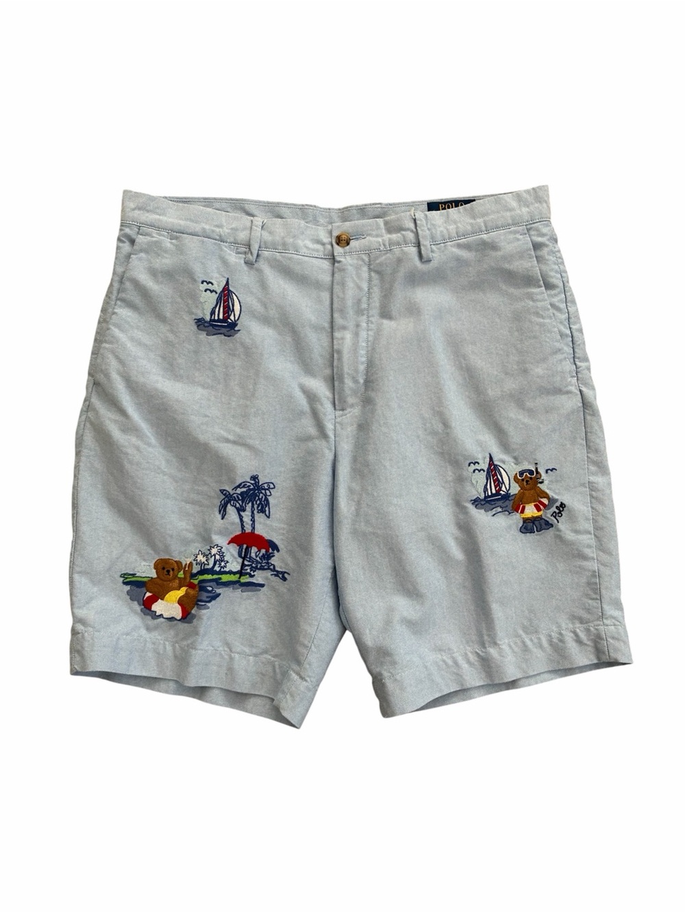 Polo Ralph Lauren Shorts Mens Size 34 Blue Polo Bear Embroidered Nautical
